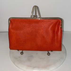 Vegan Leather Double Frame Clutch Wallet Orange